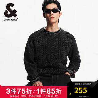 杰克琼斯 杰克·琼斯（JACK&JONES）秋季潮流复古做旧宽松毛衣男纯棉重磅织法套头针织衫男士打底衫 E40 黑色 185/104A/XL