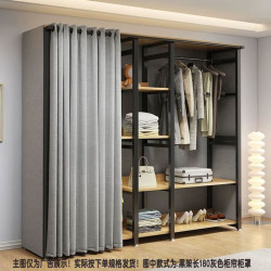 达儿旅 布衣柜 家用卧室现代简约布衣柜钢木组合加固出租房衣帽间大衣架 黑架长100无帘