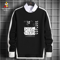 稻草人（MEXICAN）卫衣男春秋季时尚圆领打底衫青少年运动休闲上衣 黑色 XL