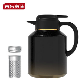 京东京造 茶壶 煮茶具泡茶闷茶壶围炉【长短双茶仓】 316不锈钢 黑金2L