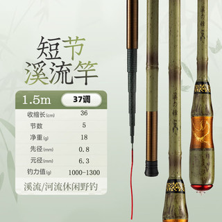 惊浪1.5米超短节小物竿鱼竿手竿便携溪流竿超轻超硬野钓竿钓鱼杆渔具 1.5m  超短节+前三节+竿止线钩漂