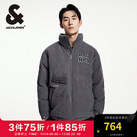 杰克琼斯 杰克·琼斯（JACK&JONES）男装衣服秋冬宽松保暖立领羽绒服男短款加厚灯芯绒蓬松鸭绒服 黑珍珠 195/112A/XXXL