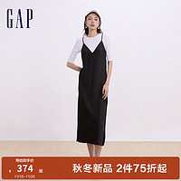 Gap 盖璞 女士蕾丝拼接开叉吊带连衣裙修身显瘦简约 641238 黑色 XS