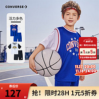 CONVERSE 匡威 儿童装男童T恤短袖短裤2023夏季薄款2件套中大童夏装运动套装 马扎兰 110/52