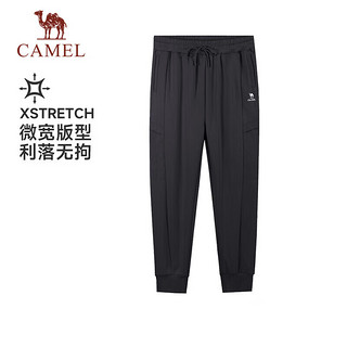 骆驼（CAMEL）加绒运动裤男款束脚休闲工装针织卫裤 J14CAVL6661 幻影黑 L 【男】加绒6661，幻影黑