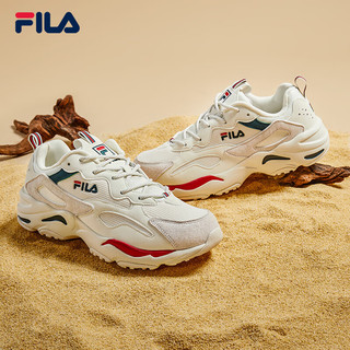FILA 斐乐TRACER 女子老爹鞋2024秋透气休闲百搭网面跑步鞋 微白/火红-F-WR 38