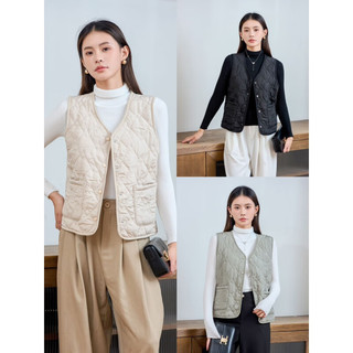 宝娜斯（BONAS）感绗缝马夹纽扣秋冬防风防寒保暖内衣女外穿休闲运动小香风 绿色 L【80-105斤】