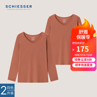 舒雅(SCHIESSER)女士3A抗菌肌底衣系列V领长袖保暖秋衣上衣【2件装】23935Q 棕色 L【60-65公斤】