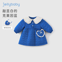 JELLYBABY女童连衣裙秋冬2024儿童冬款克莱因蓝小童加厚冬装女宝宝冬季裙子 蓝色 130CM