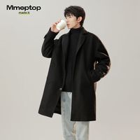 MMOPTOP休闲日系风衣外套时尚高级感男士秋冬款宽松毛呢大衣N1106黑色XL