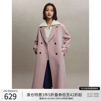 自巧（ZIQIAO）小个子双排扣西装领双面羊绒大衣女气质呢大衣 蜜桃粉 3