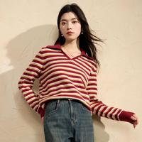 【大码系列】24年冬季款Polo领针织衫条纹复古胖MM毛衫女