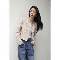 春季经典香风粗花呢短外套女士优雅圆领上衣