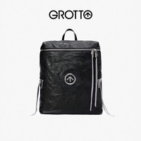 GROTTO个乐无性别主义黑石褶皱绵羊皮大号软皮双肩包