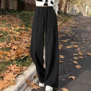 【含羊毛人字纹阔腿裤】2024秋冬女士通勤气质宽松长款休闲裤