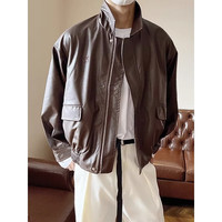 迪伽达 复古冲锋皮夹克男女春秋季外套男装潮流休闲上衣服 QYRJ-3318棕色 XL