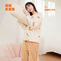香蜜闺秀香蜜闺秀24年秋冬女士家居服套装加绒加厚睡衣套装云感柔软法兰绒 浅咖啡 L