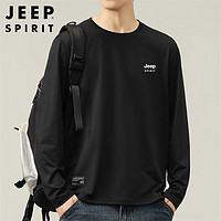 JEEP SPIRIT吉普长袖T恤男圆领秋季纯色男士上衣服男装休闲打底衫 黑色 M 