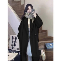 FOURDATRY仿羊毛呢子大衣女中长款秋冬季感韩系毛呢外套女 黑色【有夹棉】 L