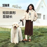 森马 Semir棉服女灯芯绒翻领菱形格复古时尚2024冬三防宽松轻薄棉衣