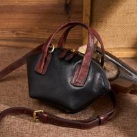 STIYA 斯提亚 手工植鞣头层牛皮撞色贝壳包复古百搭手提包真皮女士单肩斜挎包