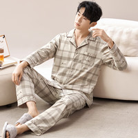 顶瓜瓜睡衣男春秋长袖纯棉男青年秋季全棉开衫翻领厚款套装 AQT8414男 2XL（140~160斤）