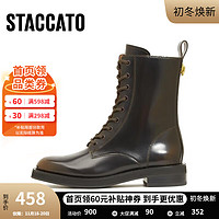 STACCATO 思加图 冬季新款英伦风马丁靴圆头中靴女瘦瘦靴皮靴子EFF14DZ2 棕色（单里）