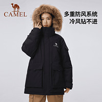 CAMEL 骆驼 冬季工装派克大毛领加厚羽绒服男女 幻影黑,男女同款 M