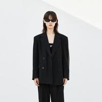 撞色边宽肩收腰廓形西装外套女装