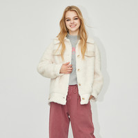 Jamor 加末 白色毛毛外套女冬季新款简约纯色甜美日系上衣