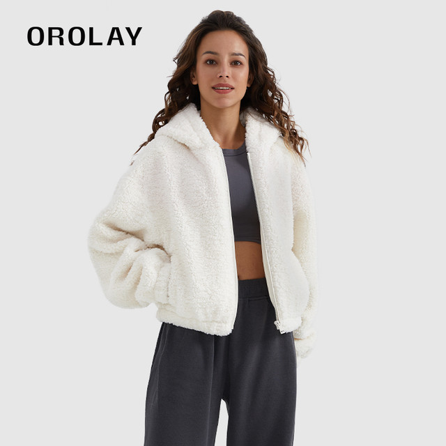 OROLAY 欧绒莱 经典秋季颗粒绒毛毛防风保暖软糯纯色女短外套