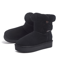 骆驼女鞋2024冬季厚底雪地靴女加绒加厚皮毛一体户外保暖棉鞋 38