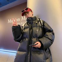 鳄鱼纹PU皮棉衣外套男冬季加厚美式潮牌字母钢印宽松大码棉袄棉服