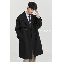 伯爵卓尔双排扣经典通勤风衣男中长款英伦简约外套2024春季 子夜黑 （A款-D411001） XL 180