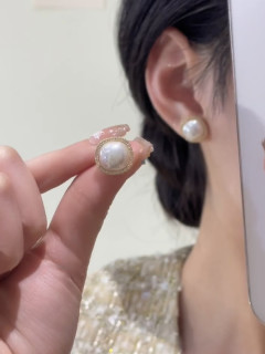 OIDSG925银针气质百搭珍珠耳环珠珠耳钉法式独特耳饰品 满钻珍珠耳钉