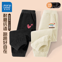 真维斯童装女童灯芯绒裤子2024秋季儿童加绒长裤女孩衣服中大童束脚裤 黑/J小红心K-杏/J彩虹云K 160cm
