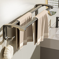 百字 毛巾架太空铝浴巾架免打孔浴室洗手间卫生间置物架扁管双杆枪灰 太空铝枪灰-毛巾架