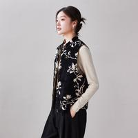 新中式雪尼尔提花立领马甲外套女2024秋气质百搭无袖坎肩上衣