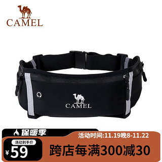 CAMEL 骆驼 户外运动腰包男女款大容量健身斜挎胸包跑步多功能手机钥匙袋 黑色