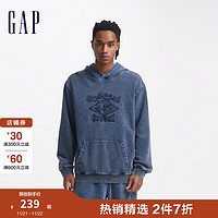 Gap 盖璞 男女装2024秋季新款纯棉logo水洗连帽衫复古卫衣上衣637664 蓝色 180/100A(XL) 亚洲尺码