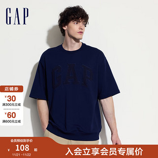 Gap 盖璞 男女款法式圈织柔软字母logo短袖T恤 465539 海军蓝 L