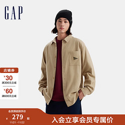 Gap 盖璞 男装2024秋冬新款纯棉磨毛刺绣logo长袖衬衫简约风上衣678572 卡其色 165/88A(S)亚洲尺码