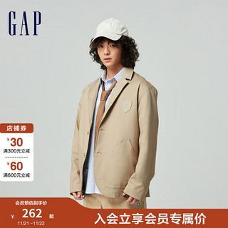 Gap 盖璞 男女装2024春季学院风平驳领徽章插袋休闲西装外套877545 卡其色 175/96A(L) 亚洲尺码