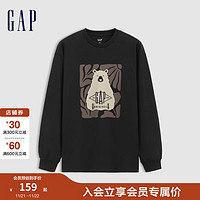 Gap 盖璞 男女装2024秋冬新款印花logo长袖T恤简约百搭休闲上衣678448 黑色 170/92A(M)亚洲尺码