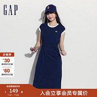 Gap 盖璞 女装2024夏季新款连肩袖抽绳收腰连衣裙简约休闲卫衣裙465046 海军蓝657261 165/84A(M)亚洲尺码