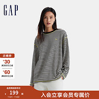 Gap 盖璞 女装2024秋冬新款刺绣logo提花条纹长袖T恤百搭时髦上衣606161 黑白条纹 175/92A(XL)亚洲尺码