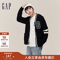 Gap 盖璞 男女装秋季款LOGO宽松舒适V领针织开衫718694时尚毛衣 深蓝色 175/88A(XS)