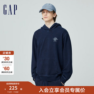 Gap 盖璞 男女装2024春季纯棉INDIGO复古水洗连帽卫衣上衣890971 深蓝色 180/100A(XL) 亚洲尺码