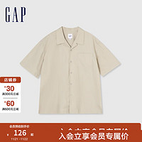 Gap 盖璞 男装2024春季纯棉翻领短袖衬衫简约通勤基础款上衣891053 卡其色 185/104A(XXL) 亚洲尺码