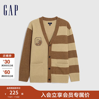 Gap 盖璞 男女装冬季款LOGO校园风宽松V领开襟针织衫842135开衫 棕色 170/92A(M)亚洲尺码